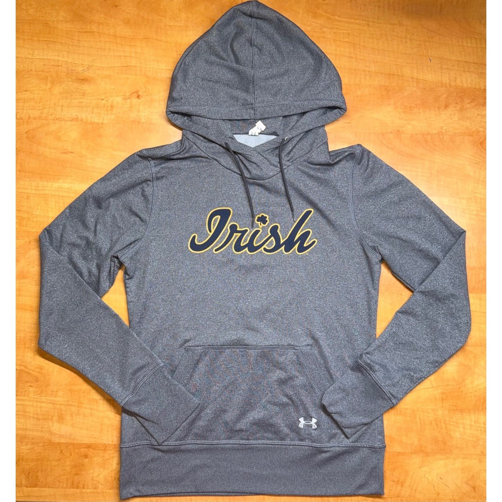 Under Armour Notre Dame Irish ColdGear Hoodie Gray Navy Gold Medium Thumbholes